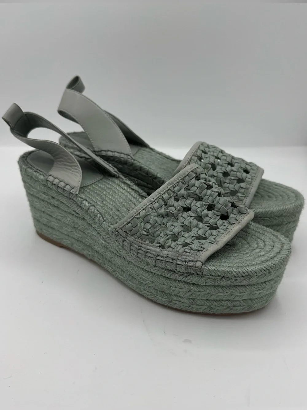 Tory Burch Adey Woven Jute Platform Espadrille Sandals mint green resortwear